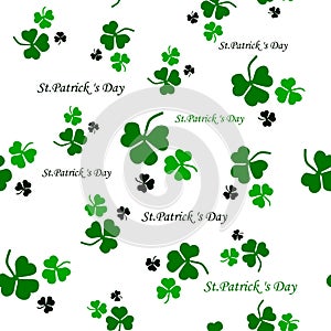 Seamless white pattern of leaf clover. St.Patrick s Day. Vector illustration