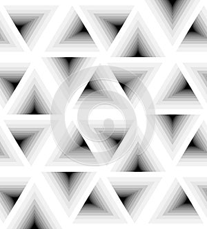 Seamless White Triangle Pattern Gently Shimmering from light to dark. Visual Volume Effect.