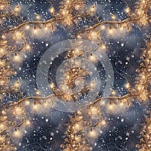 seamless winter frosty snow wallpaper with garland