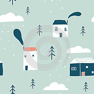 Seamless winter landscape pattern