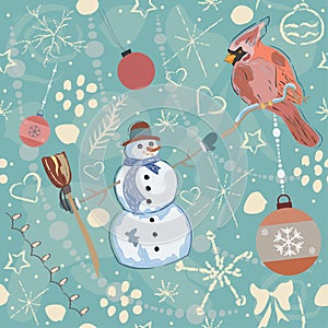 Seamless Winter Pattern with Christmas Ornaments
