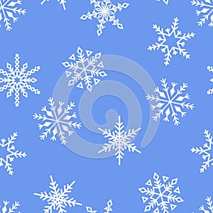 Seamless Winter Pattern, A Delicate Flurry Of Intricate Snowflakes Dances Across A Blue Background, Vector Illustration