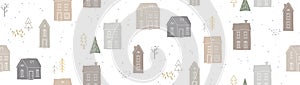 Seamless winter pattern with houses