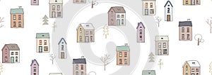 Seamless winter pattern with houses