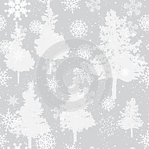 Seamless winter pattern with pine and snow