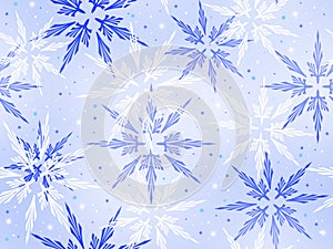 Seamless winter pattern with silhouettes of snowflakes on a blue background