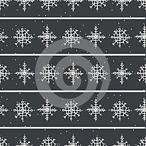 Seamless winter snowflake falling holiday background. Simple snow monochrome festive pattern texture. Scandi christmas