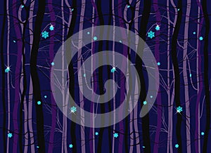 Seamless winter wood forest branches night pattern