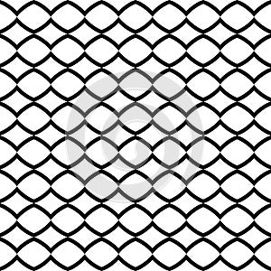 Seamless wired netting fence. Simple black vector illustration on white background