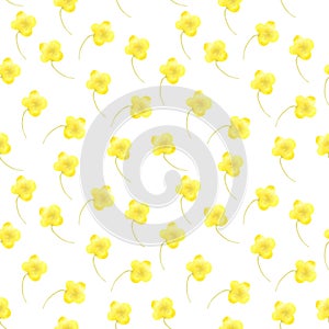 Seamless yellow flowers pattern. Watercolor background with spring plants for textile, wallpapers, wrapping paper