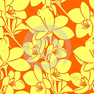 seamless yellow-orange floral pattern, monochrome ornament