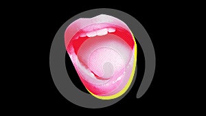 Seamless young animation of cartoon style woman mouth with duotono colors isolated with alpha channel.