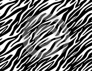Seamless Zebra Tiger Pattern Textile Texture Print. Vector Background. Black white design for interior, clothes
