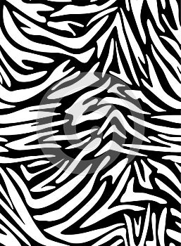 Seamless Zebra Tiger Pattern Textile Texture Print. Worn Vector Background. Black white design for interior, clothes,