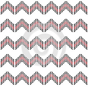 Seamless zig zag chevron pattern with black and red dash line