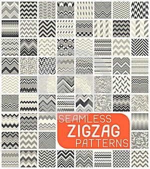 Seamless Zigzag Pattern Set. Abstract Vector Chevron Background