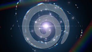 Animated model of atomic nucleus and electrons blue