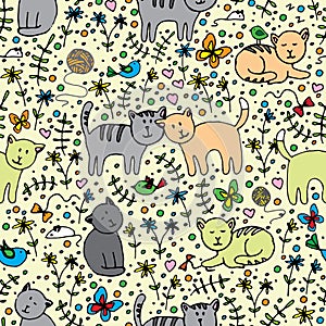 Seamlessly pattern with cats photo