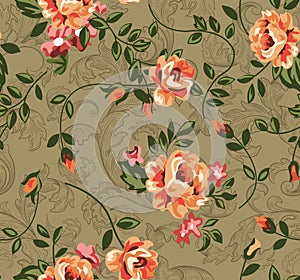 Seampless flower ditsy classic rose print brown photo