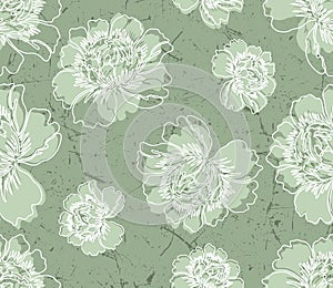 Seampless Flowers pattern grunge green background photo