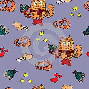 seampless pattern red cat in love photo