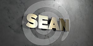 Sean - Gold sign mounted on glossy marble wall - 3D rendered royalty free stock illustration