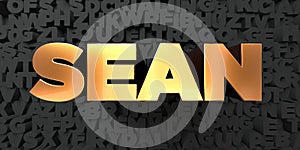 Sean - Gold text on black background - 3D rendered royalty free stock picture