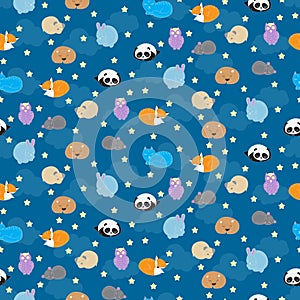 Seanless pattern with cute sleeping animals