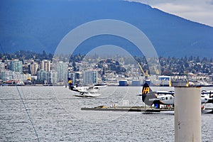 Seaplane in Coal Harbour, Downtown Vancouver, British Columbia, Canada
