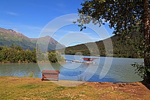 A seaplane on a deserted lake