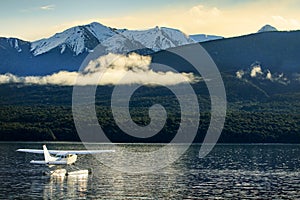 Seaplane floating at lake te anu southland new zealand