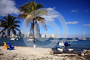 Seaplane and Miami Skyline