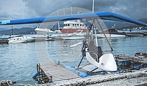 Seaplane parked near pier