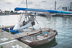 Seaplane parked near pier