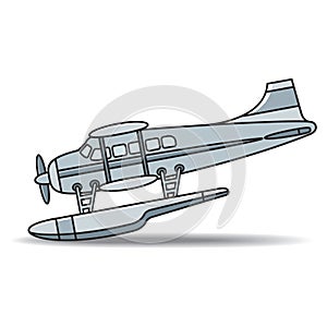 Seaplane with propeller landing vector illustration