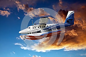 Seaplane and stormy clouds