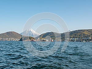 The seaport in the Avacha Bay of Petropavlovsk-Kamchatsky. Kamchatka Peninsula, Russia