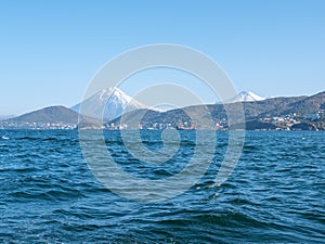 The seaport in the Avacha Bay of Petropavlovsk-Kamchatsky. Kamchatka Peninsula, Russia