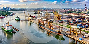 Seaport in Lagos Nigeria where goods from overseas are shipped and offloaded AI-Created Content photo