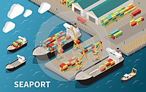 Seaport Ships Isometric Composition
