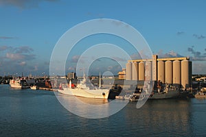 Seaport at sunset. Port Louis, Mauritius