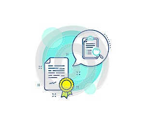 Search analysis line icon. Find document sign. Vector