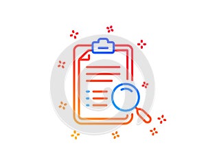 Search analysis line icon. Find document sign. Vector