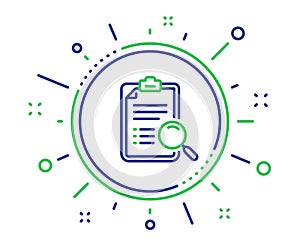 Search analysis line icon. Find document sign. Vector
