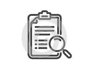 Search analysis line icon. Find document sign. Vector