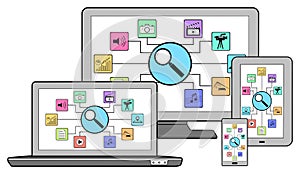 Search for apps concept on different devices