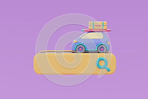 Search bar with car and suitcase, summer beach elements,Tourism and travel ,summer time,3d rendering