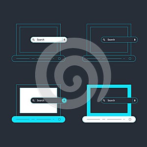 Search bar collection with dark blue color. Website ui design, search Internet box, browser engine text field