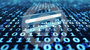 Search bar floating over a sea of binary code.