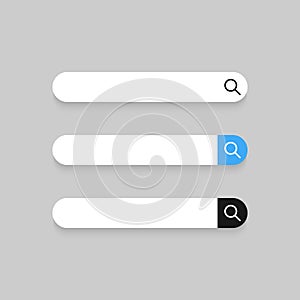 Search bar icons. Blank search bar icon for website. Empty template search bar for browser. Vector illustration